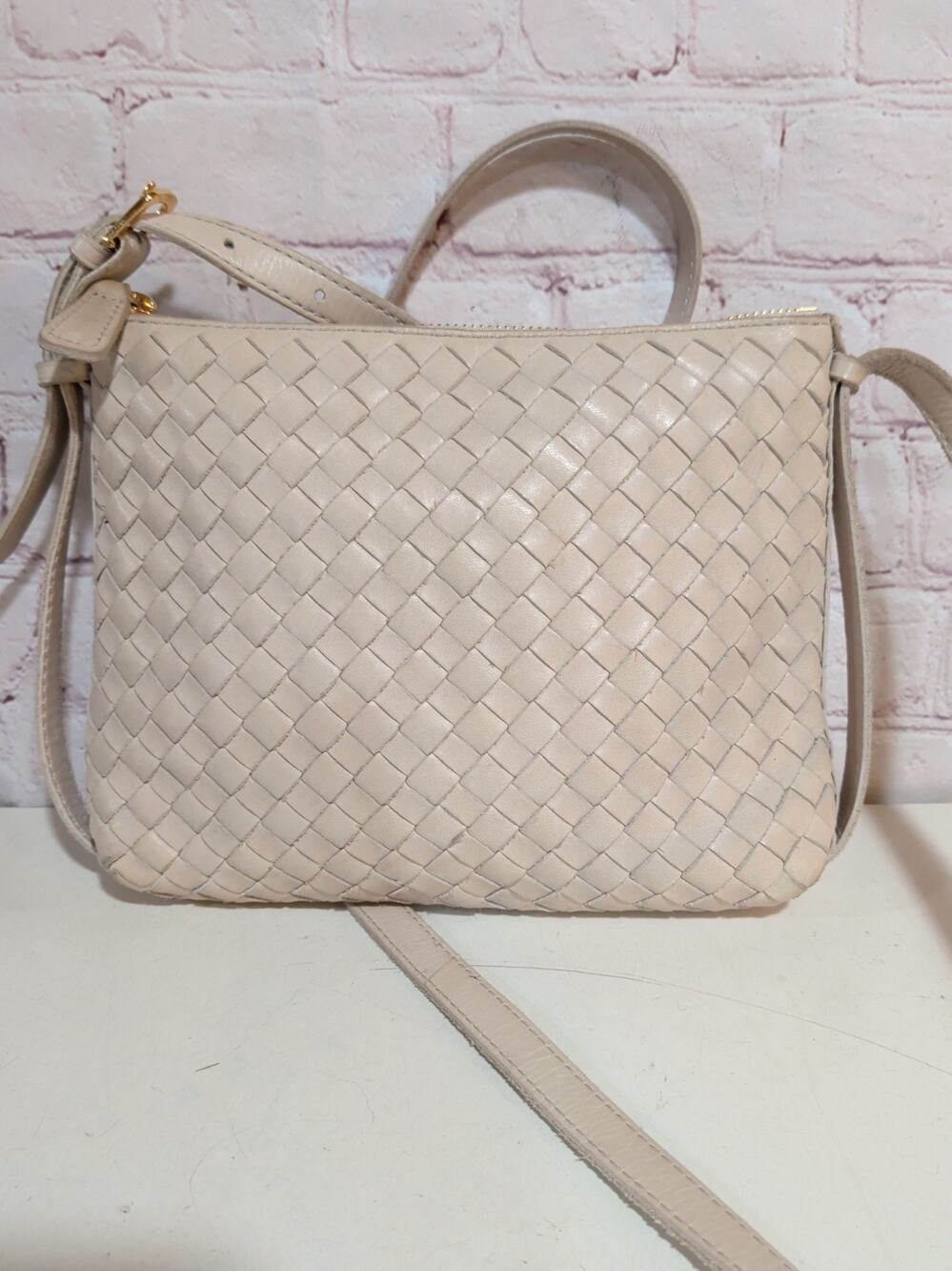 Madewell Crossbody Bag Handwoven Leather Oyster Bone White Zip Shoulder Purse